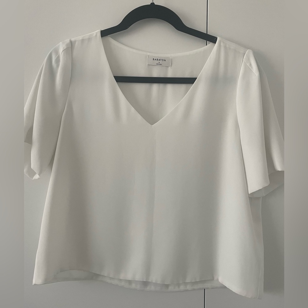 Aritzia Cropped Short Sleeve White Top